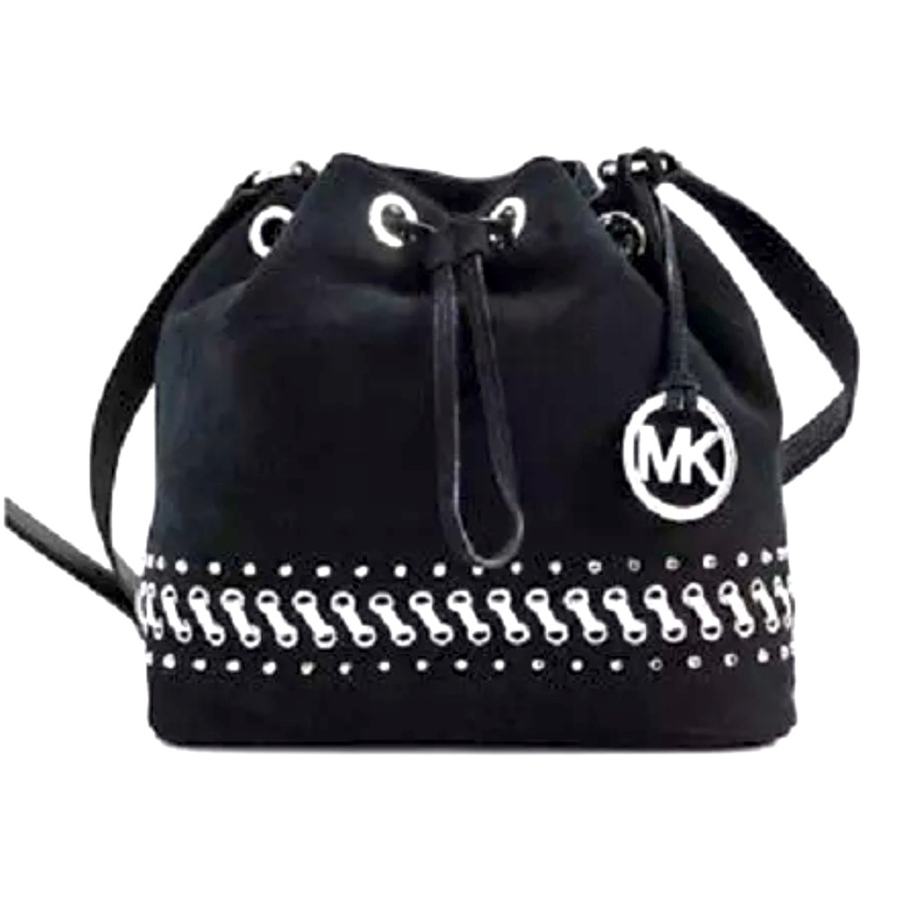 MICHAEL KORS HIPPIE JULES BLK SUEDE DRAWSTRING BAG
